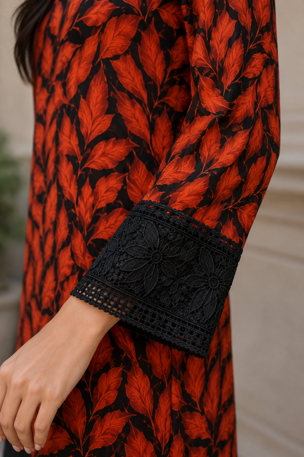 Noir Orange Leaf Kurti