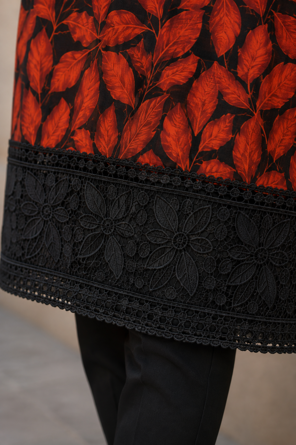 Noir Orange Leaf Kurti