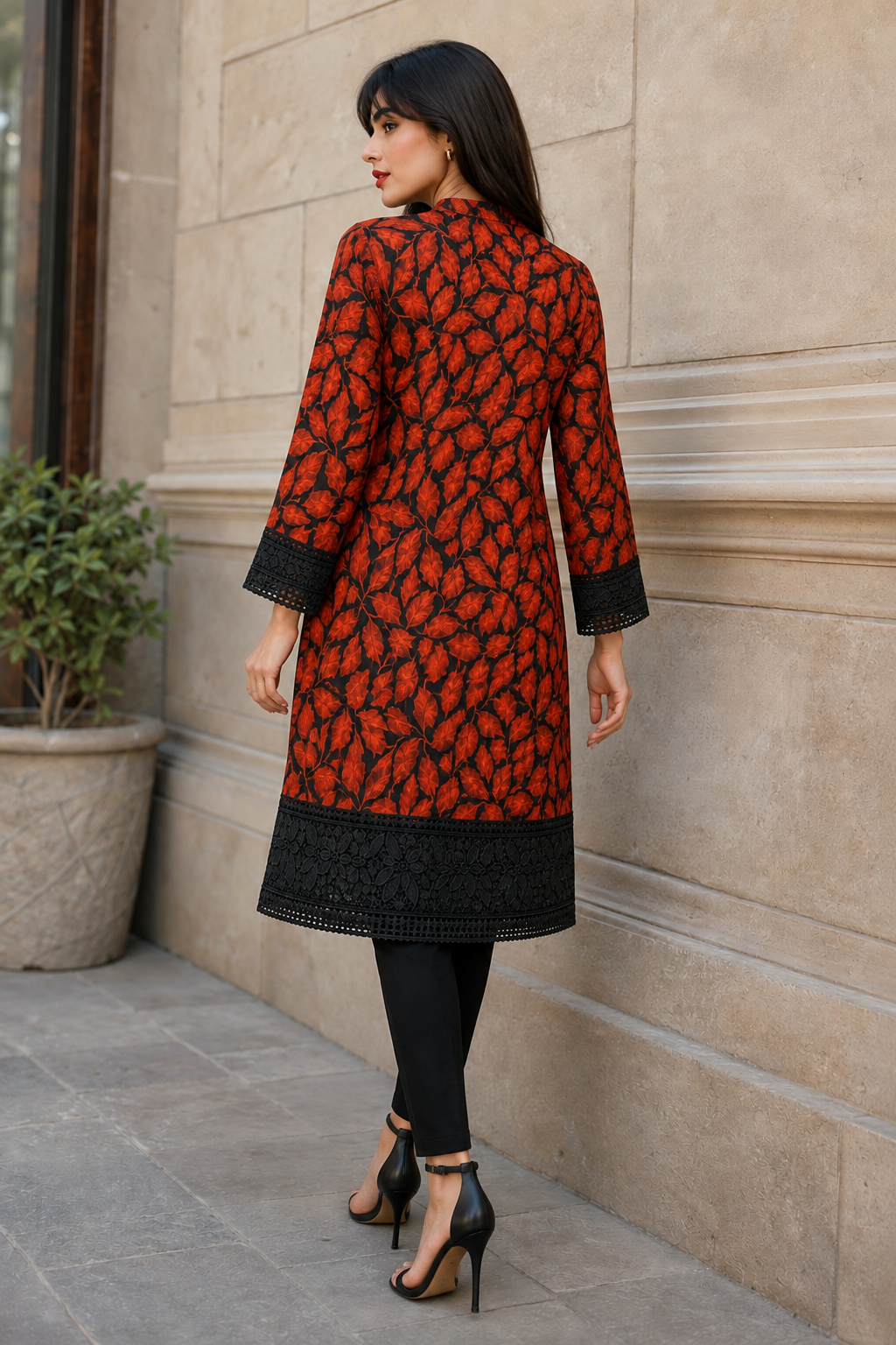 Noir Orange Leaf Kurti