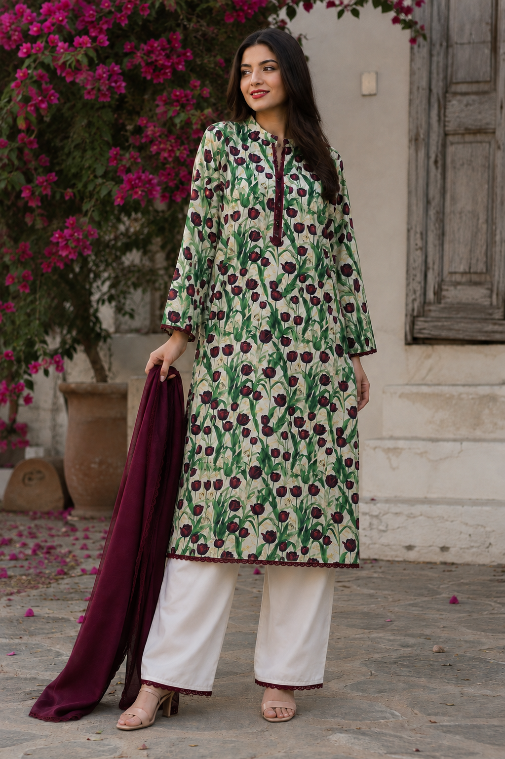 Rose Kurti Set with Dupatta (3pc)
