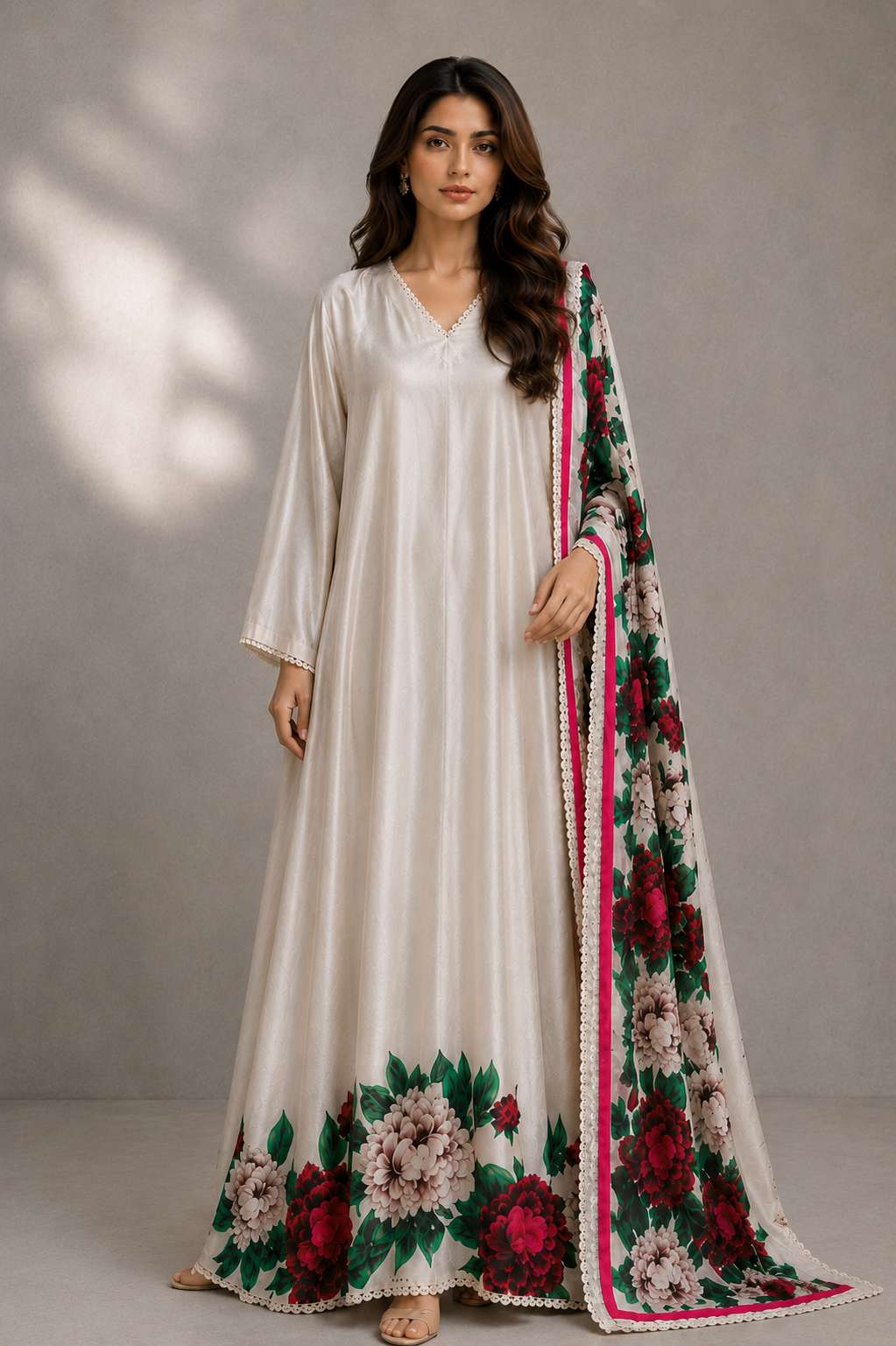 Rose Garden Kaftan with Dupatta