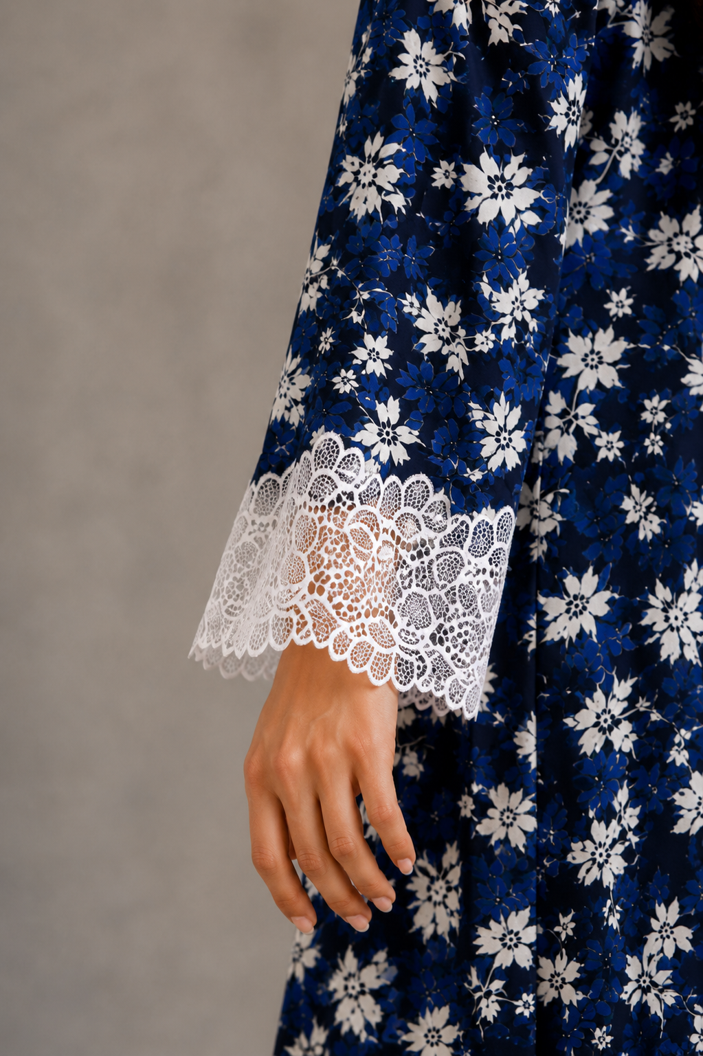 Midnight Bloom Lace Long Kurti