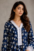 Midnight Bloom Lace Long Kurti