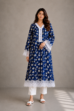 Midnight Bloom Lace Long Kurti