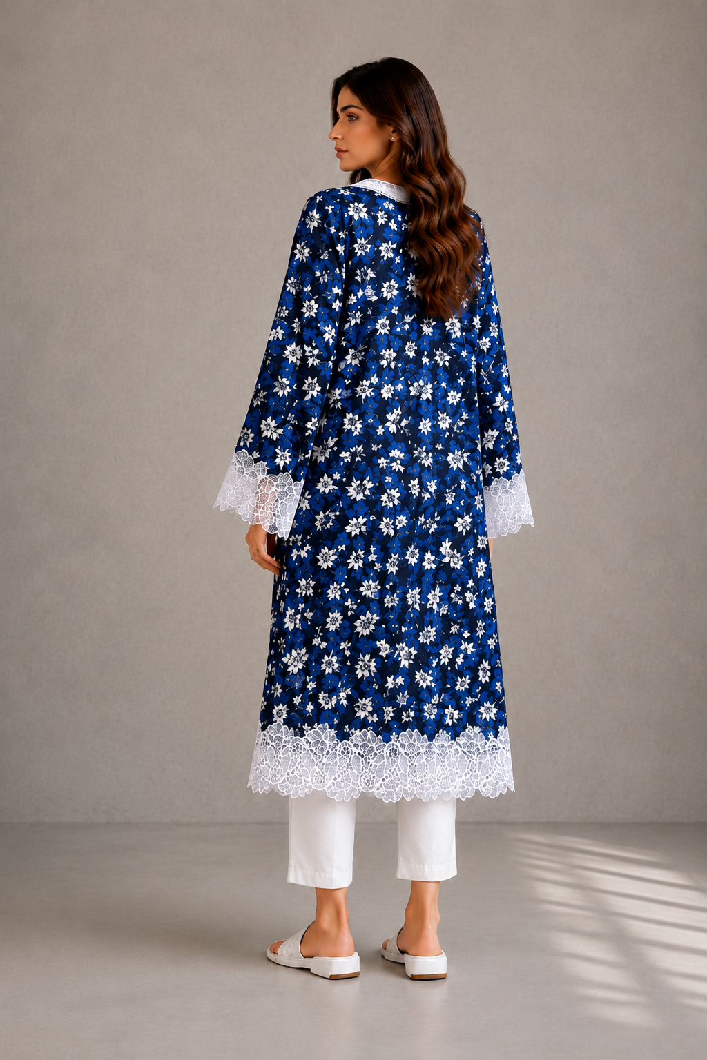 Midnight Bloom Lace Long Kurti